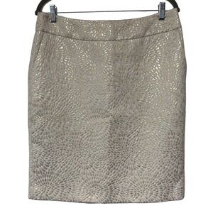 {LOFT} Cream Gold Shimmer Floral Print Midi A-Line Pencil Skirt